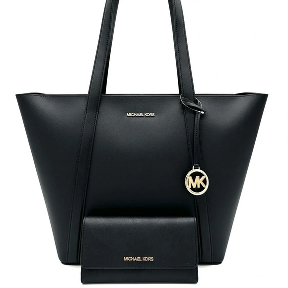 Michael Kors Pratt Large Signature Logo Tote Bag & LG Trifold Wallet Black (NWT) - Picture 1 of 14